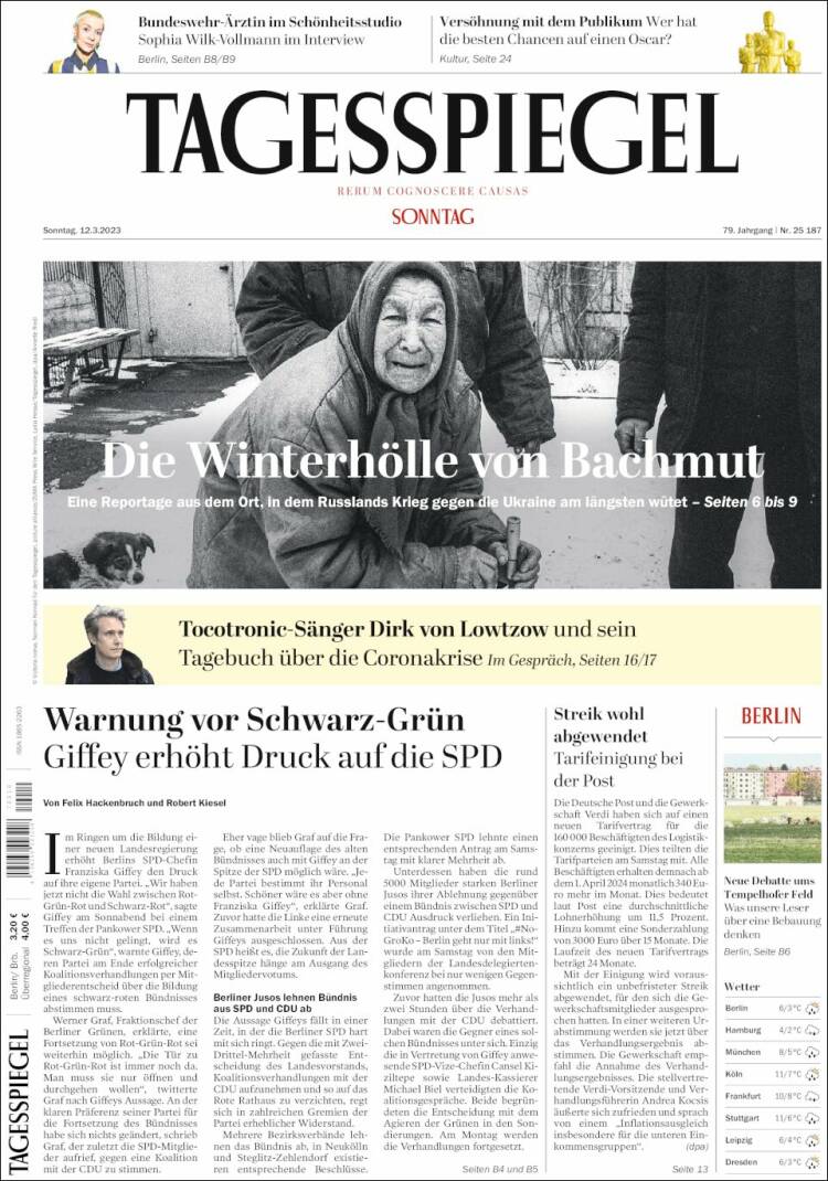 Portada de Der Tagesspiegel (Alemania)