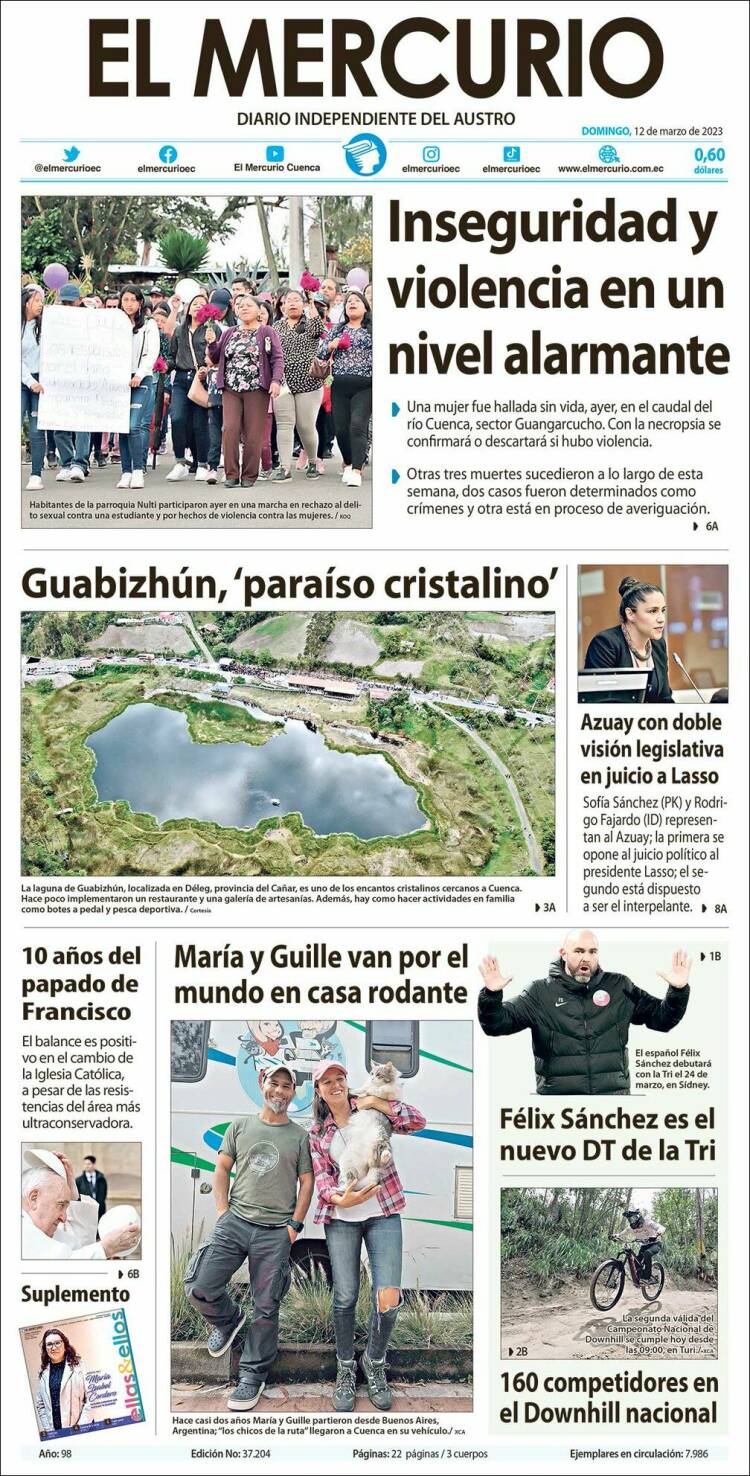 Portada de Diario El Mercurio (Ecuador)