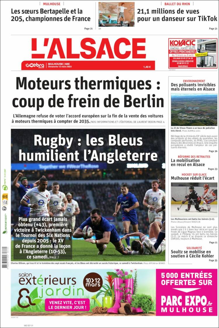 Portada de Journal L'Alsace (Francia)