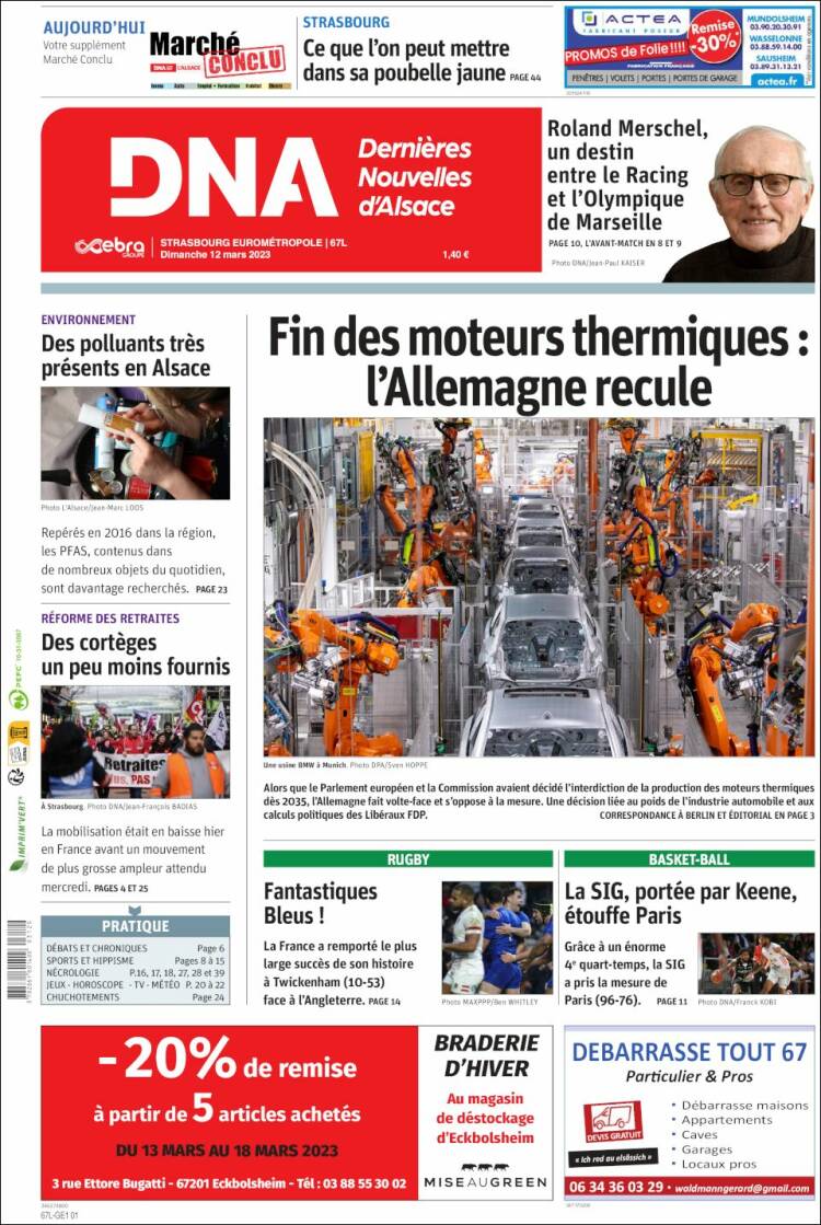 Portada de Les Dernières Nouvelles d'Alsace (Francia)