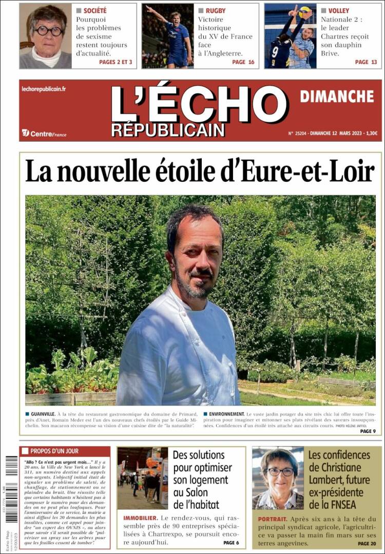 Portada de L'Echo Républicain (Francia)