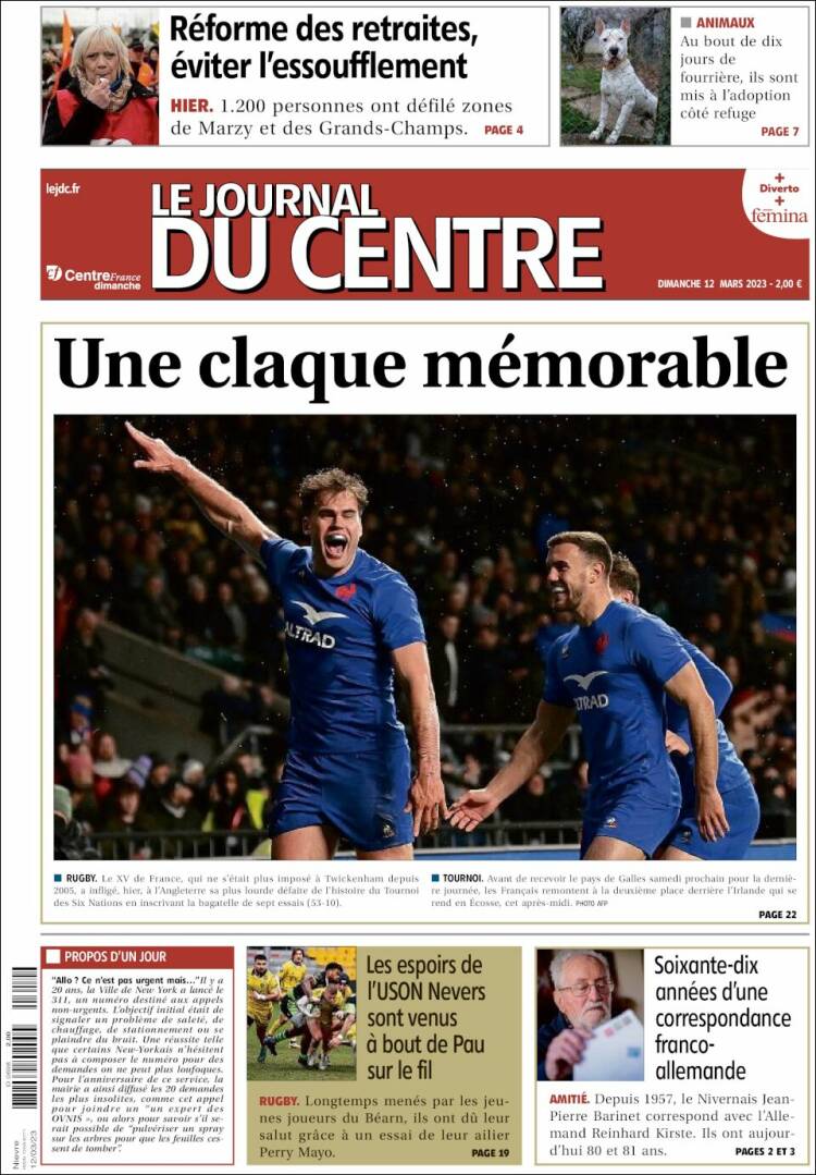 Portada de Le Journal du Centre (Francia)