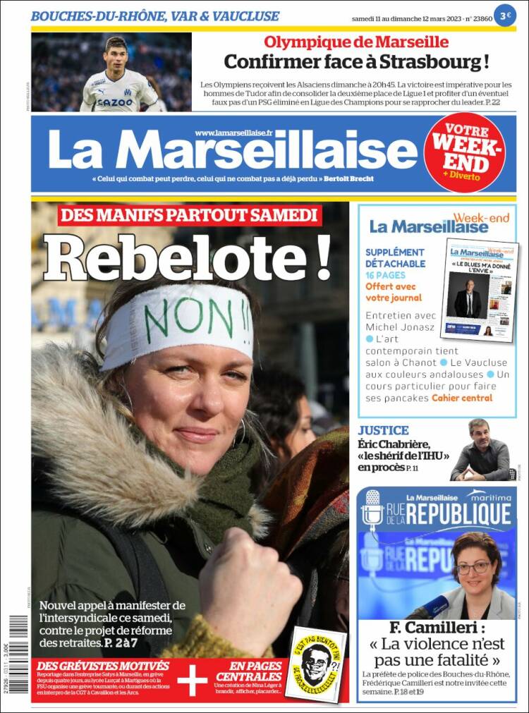 Portada de La Marseillaise (Francia)