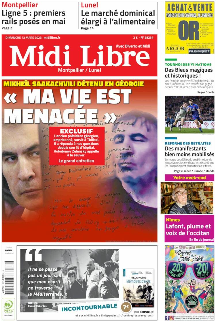 Portada de Midi Libre (Francia)
