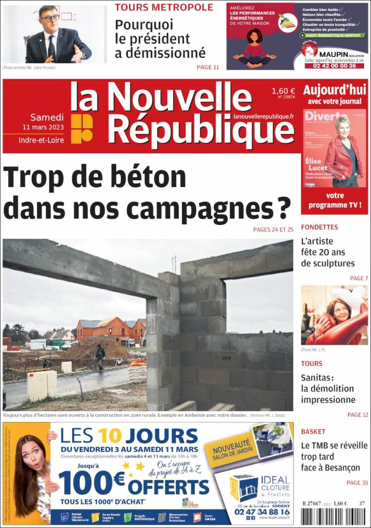 Portada de La Nouvelle Republique (Francia)