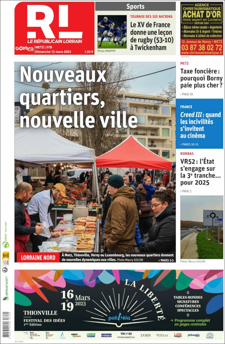 Portada de Le Republicain Lorrain (Francia)