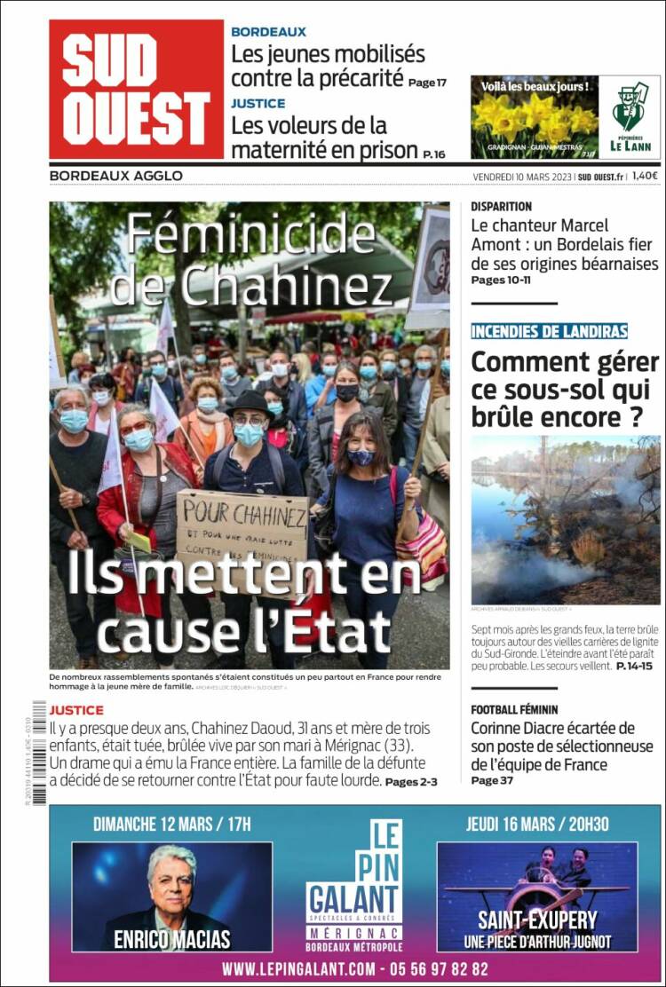 Portada de Sud Ouest (Francia)