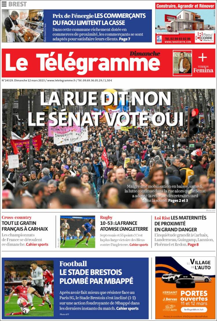 Portada de Télégramme (Francia)