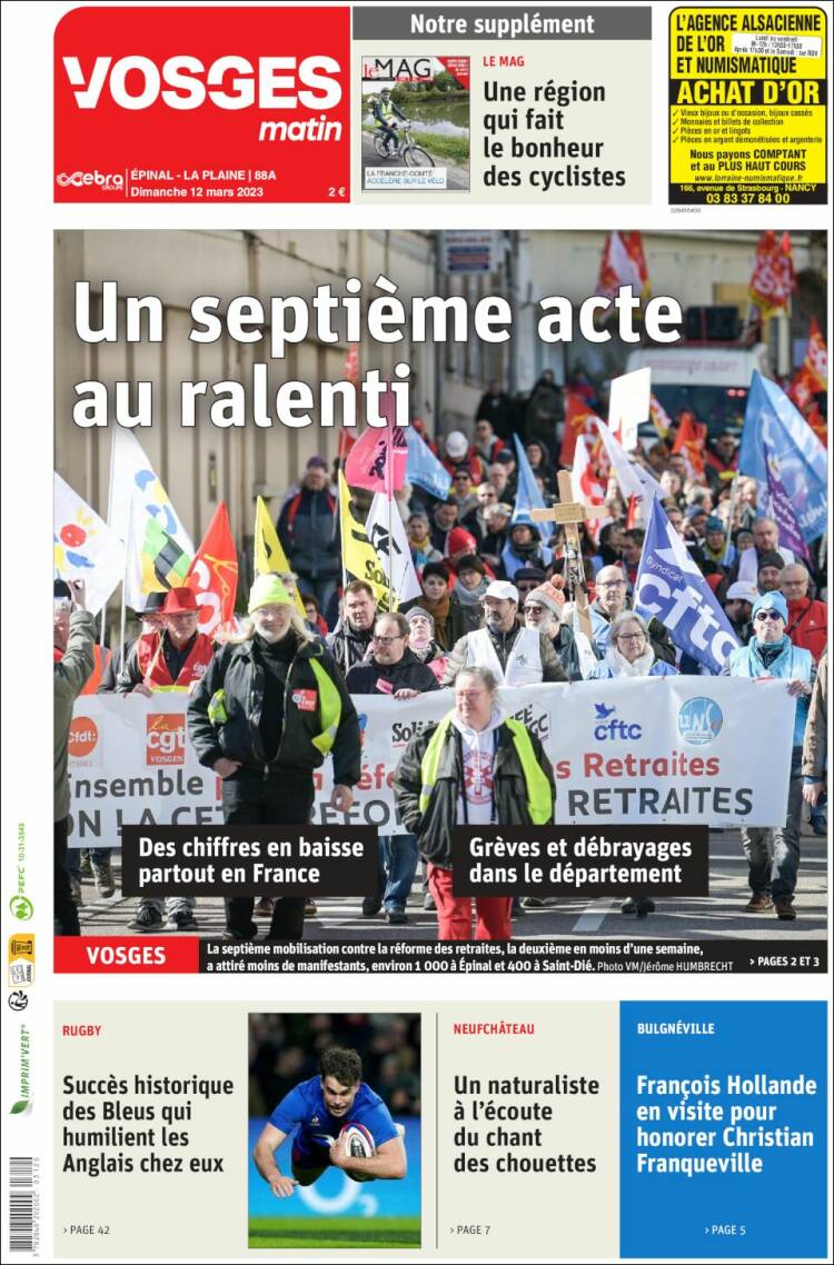 Portada de Vosges Matin (Francia)