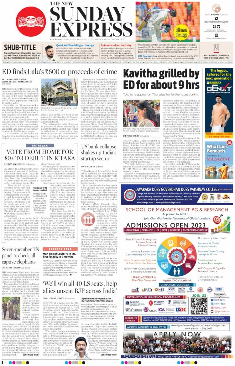 Portada de New Indian Express (India)