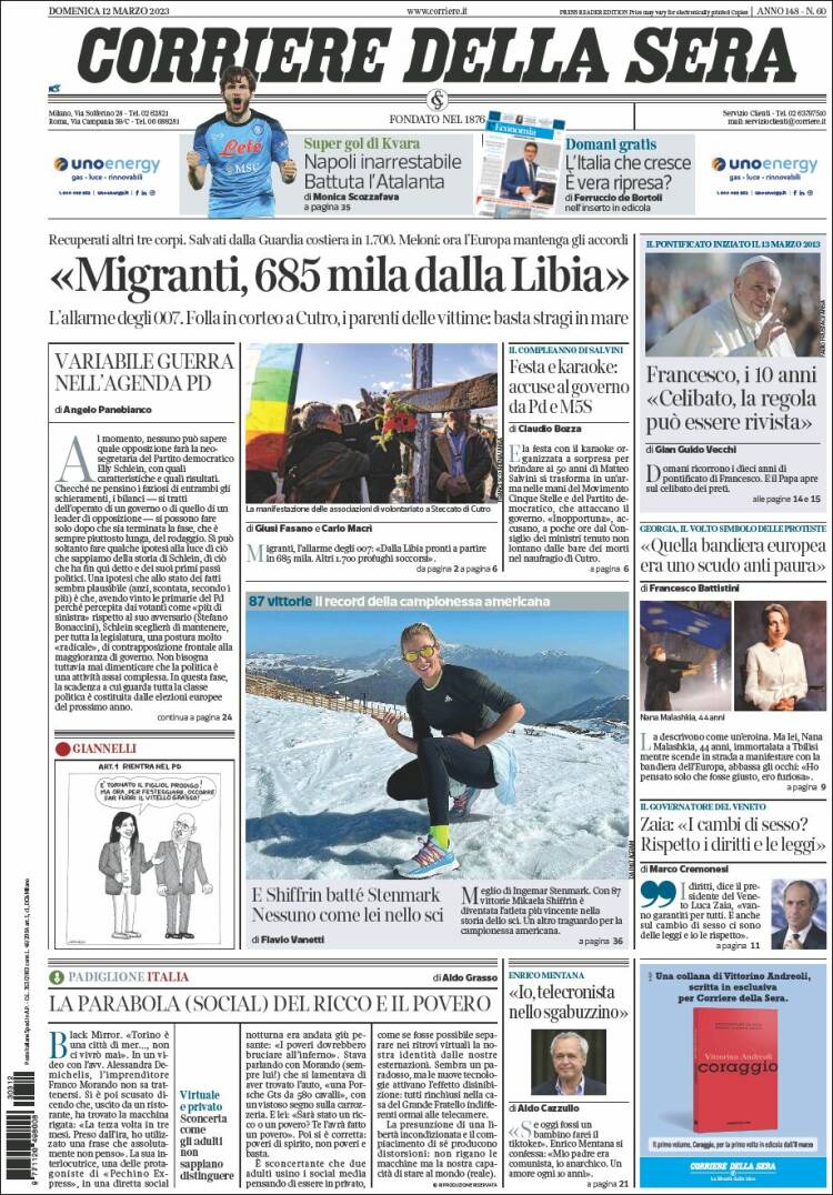 Portada de Corriere della Sera (Italia)