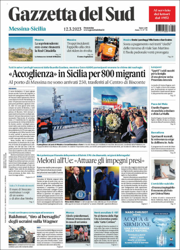 Portada de Gazzetta del Sud (Italia)