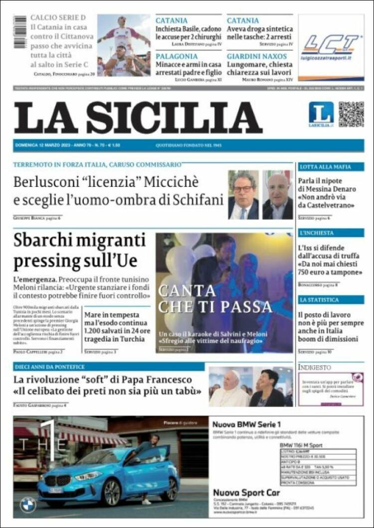 Portada de La Sicilia (Italia)