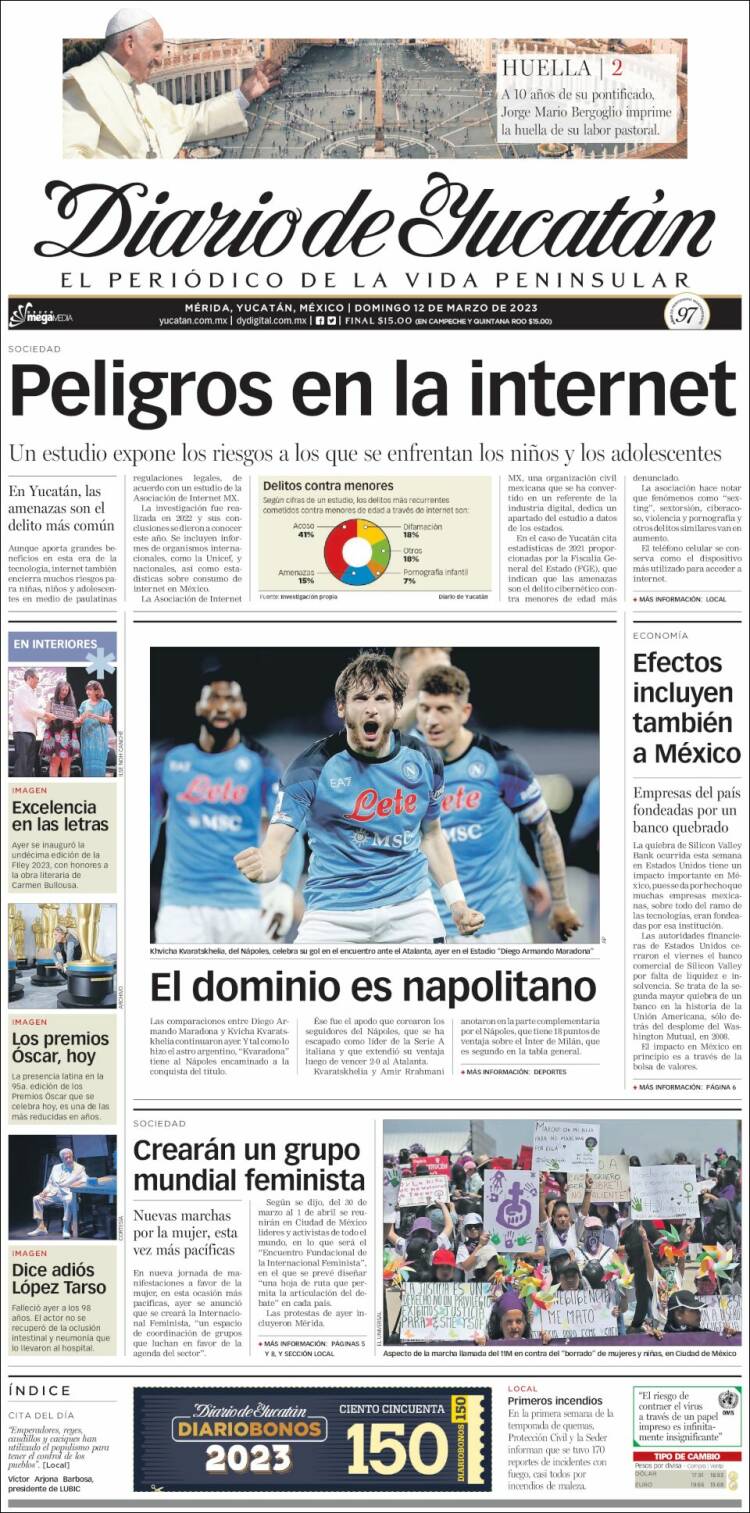 Portada de Diario de Yucatán (M&eacute;xico)