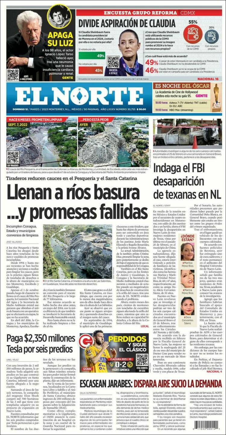 Portada de El Norte (M&eacute;xico)