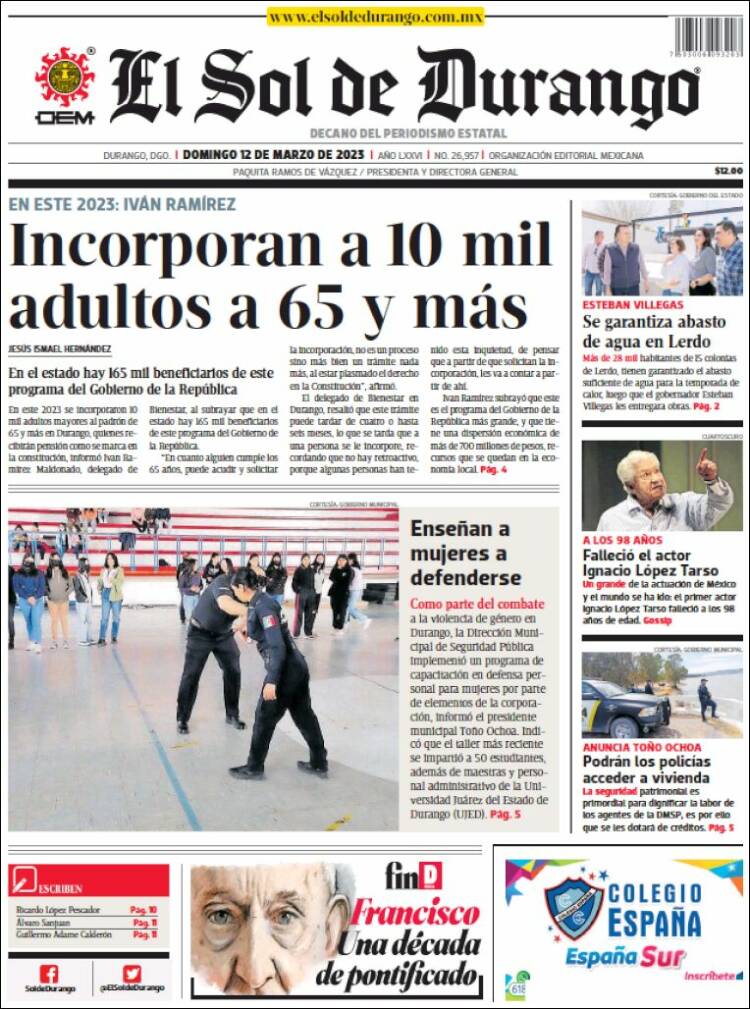 Portada de El Sol de Durango (Mexique)