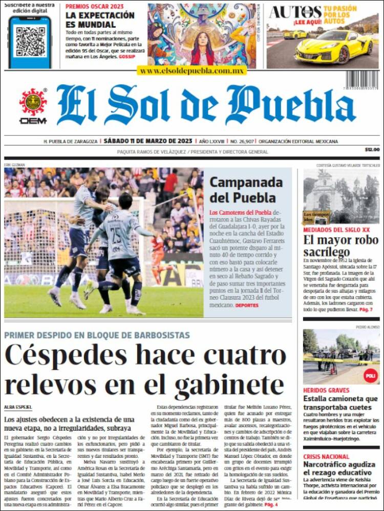 Portada de El Sol de Puebla (M&eacute;xico)