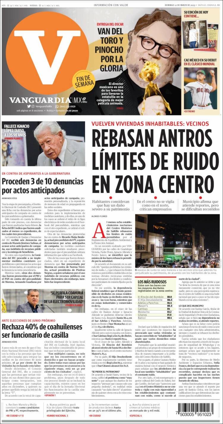 Portada de Vanguardia (M&eacute;xico)