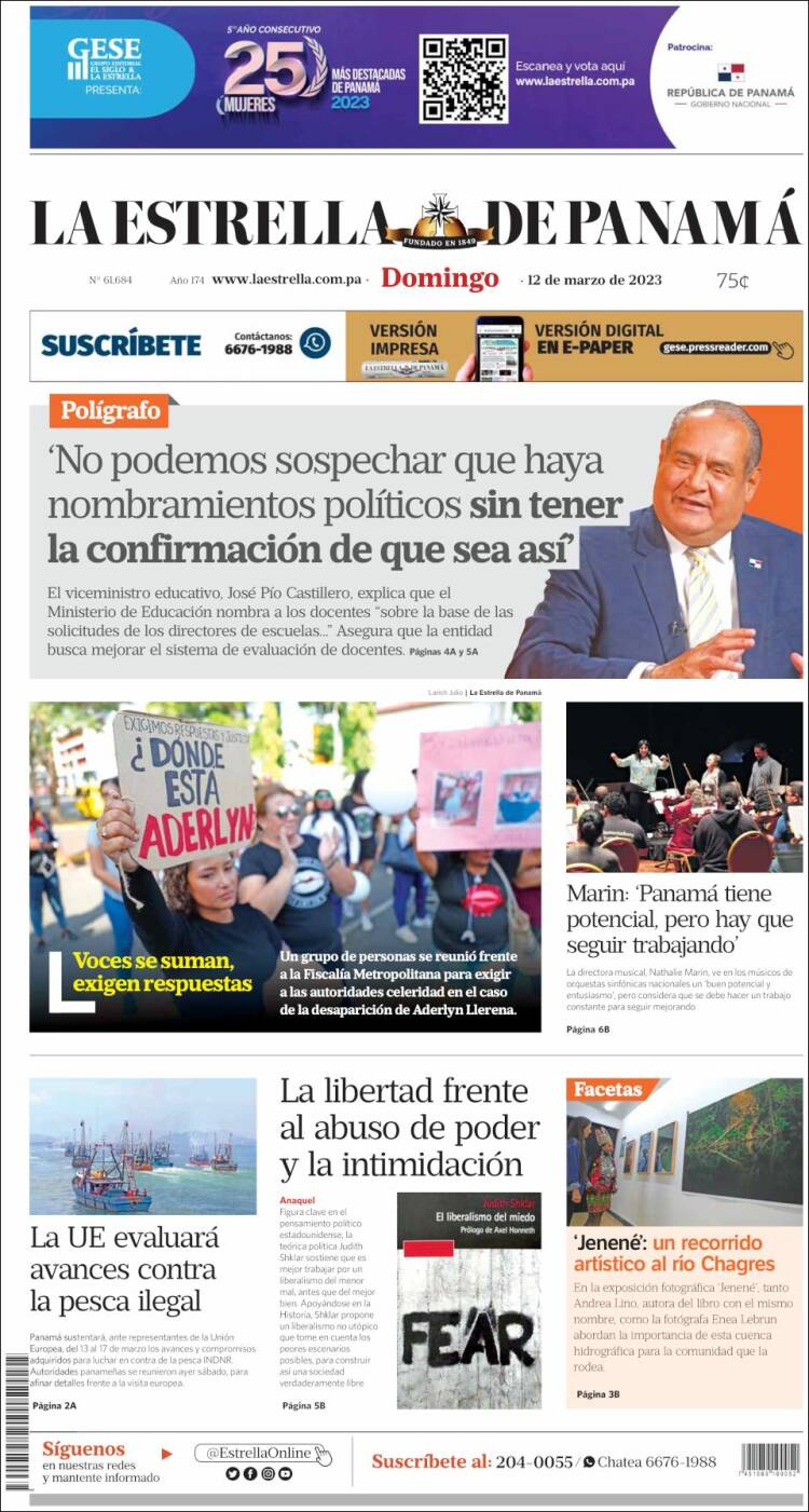 Portada de La Estrella de Panamá (Panam&aacute;)