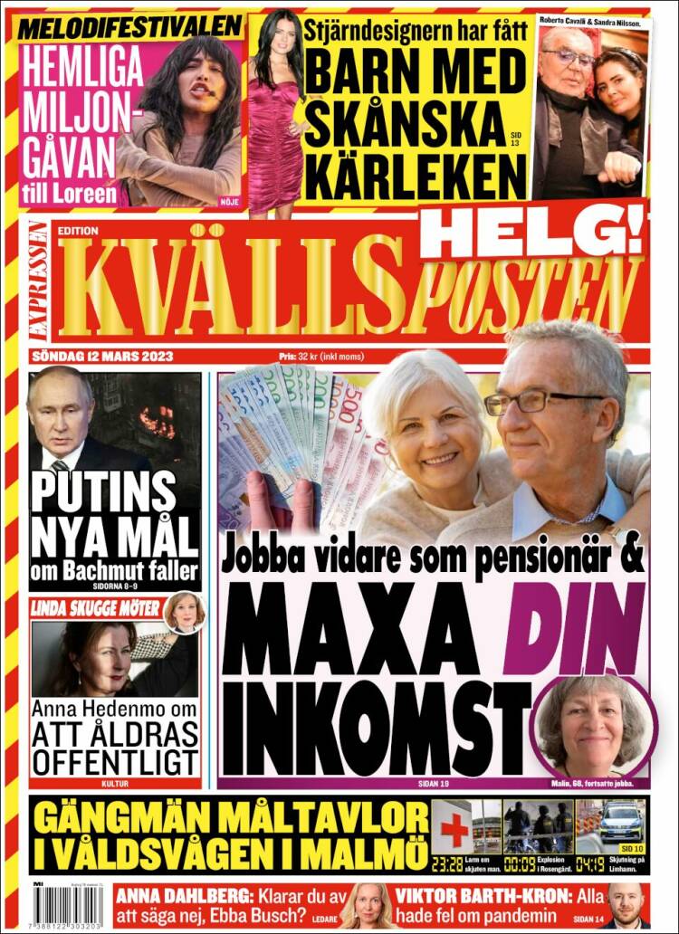 Portada de Kvällsposten (Suecia)