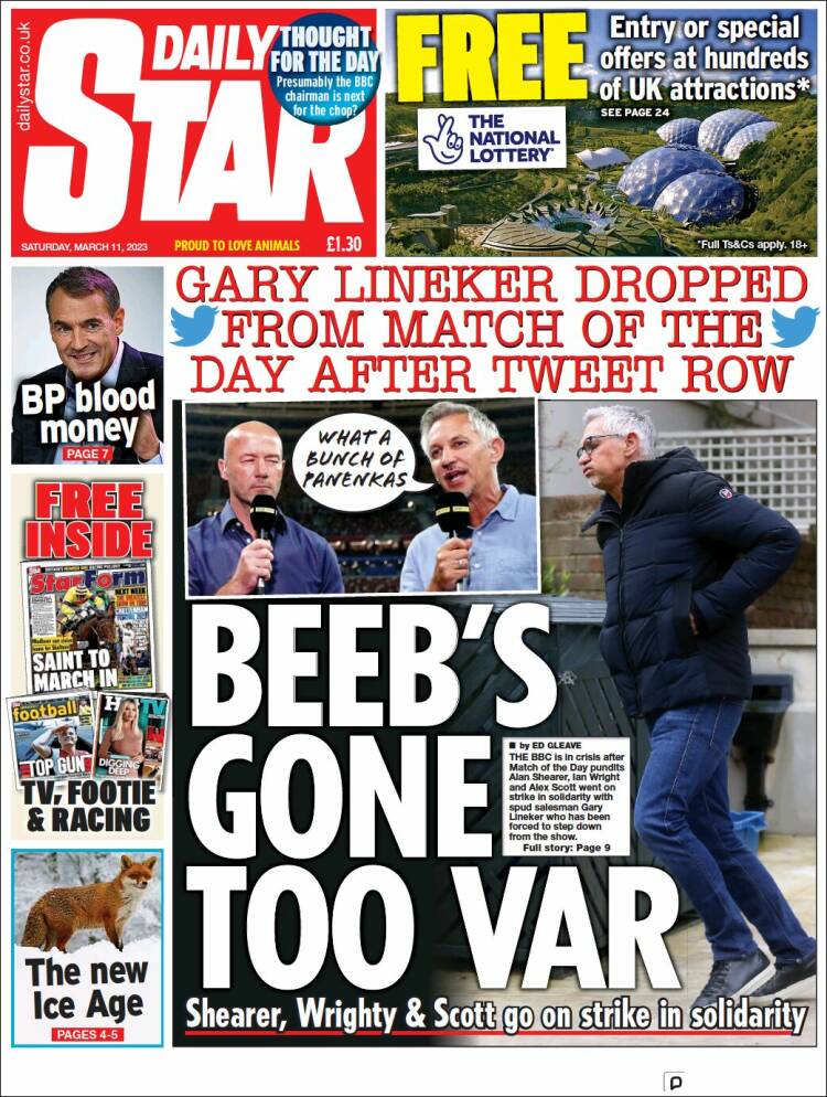 Portada de Daily Star (Reino Unido)