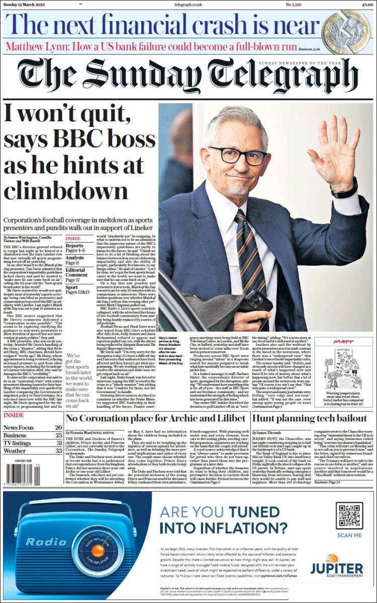 Portada de Daily Telegraph (Reino Unido)