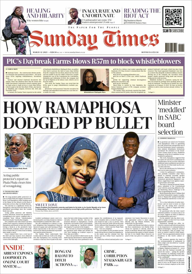 Portada de The Times (Sud&aacute;frica)