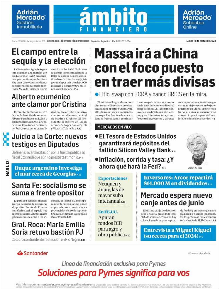 Portada de Diario Ambito Financiero (Argentina)