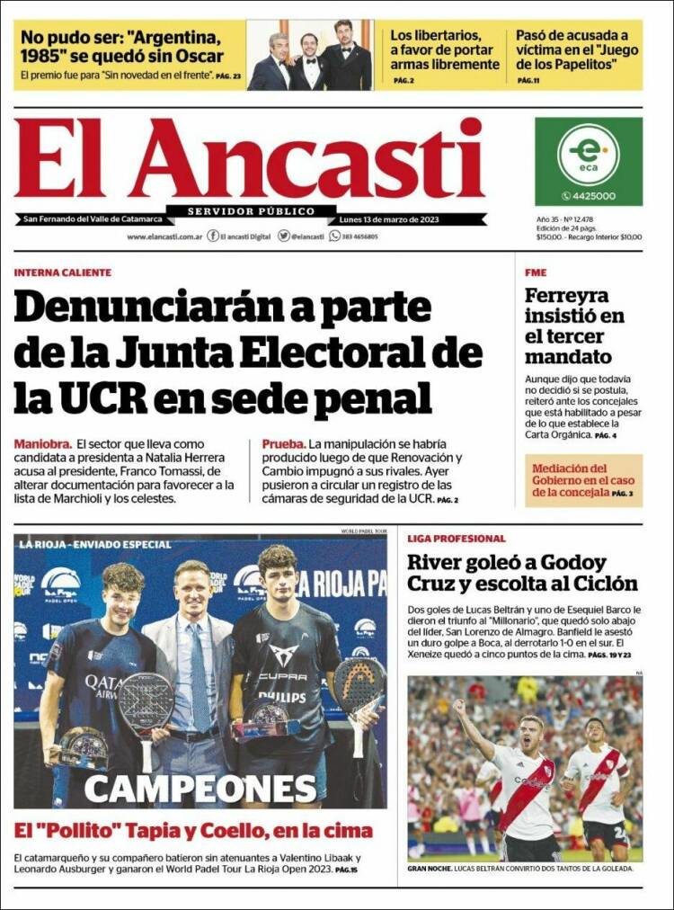 Portada de El Ancasti (Argentina)