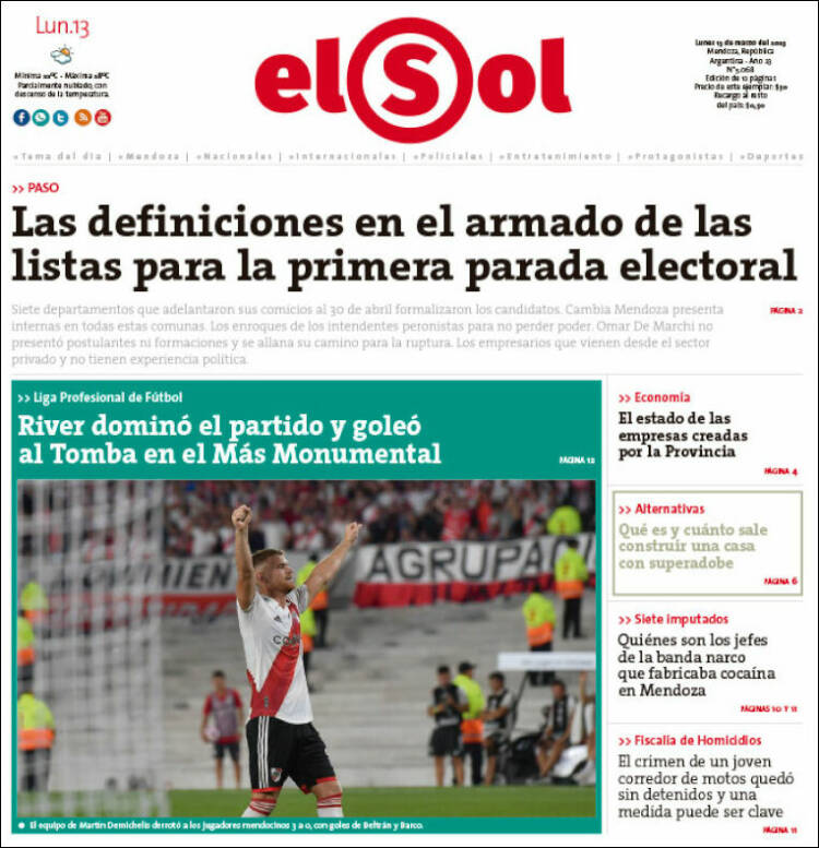 Portada de El Sol (Argentina)