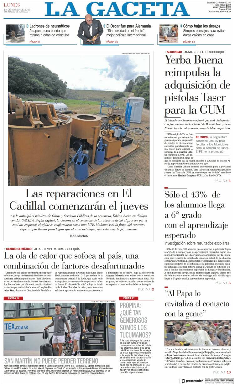 Portada de La Gaceta (Argentina)
