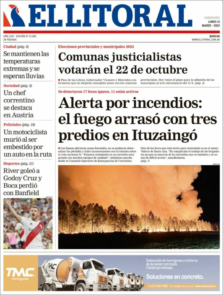 Portada de El Litoral Corrientes (Argentina)