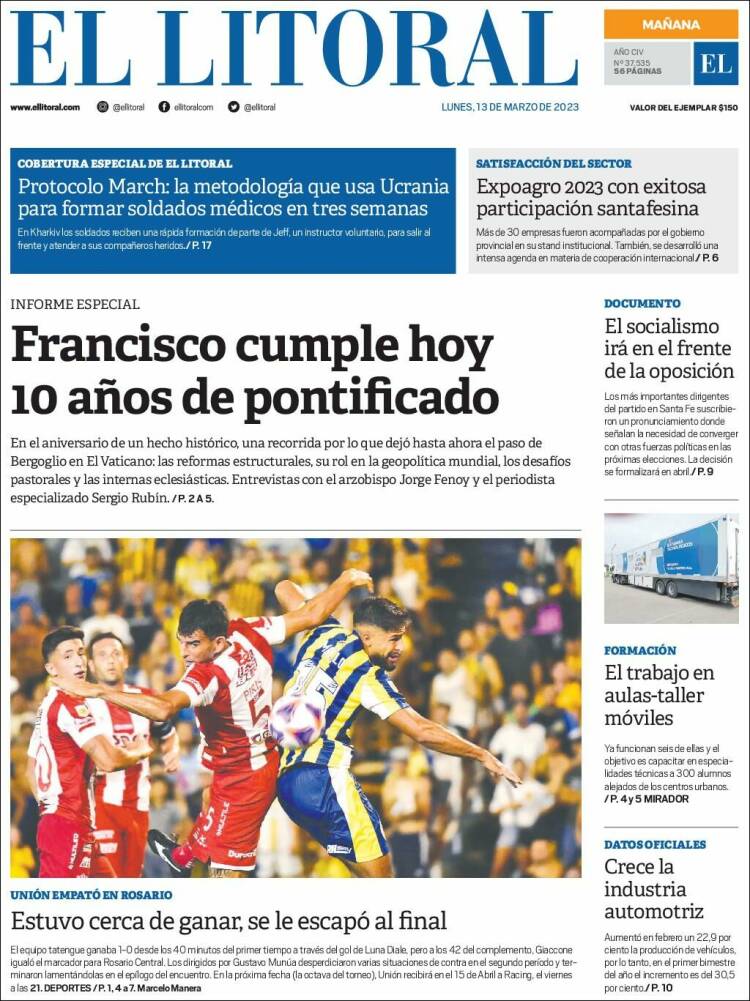 Portada de Diario El Litoral (Argentina)