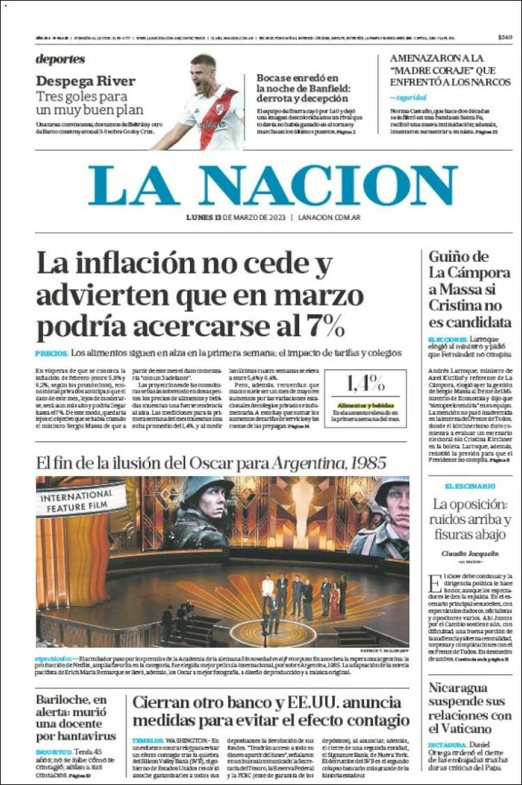 Portada de La Nación (Argentina)