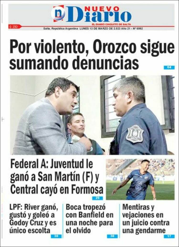 Portada de Nuevo Diario de Salta (Argentina)