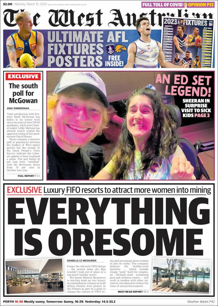 Portada de The West Australian (Australia)