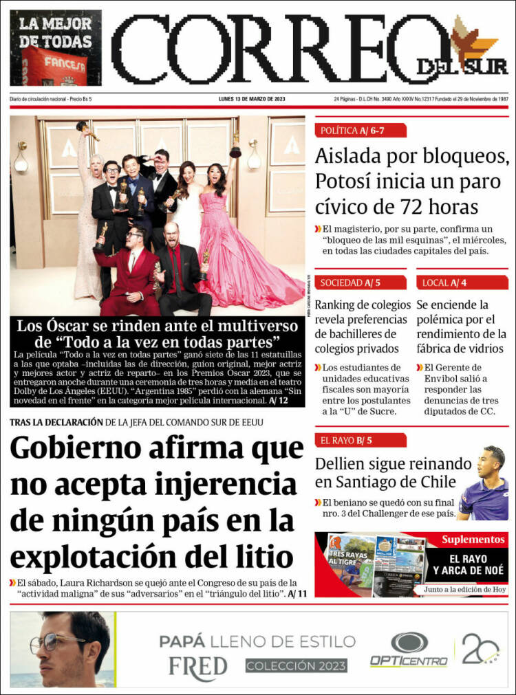 Portada de Correo Sur (Bolivia)