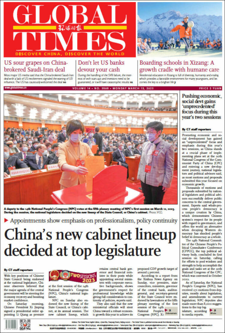 Portada de The Global Times (China)