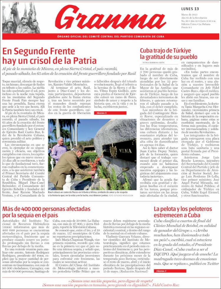 Portada de Granma (Cuba)
