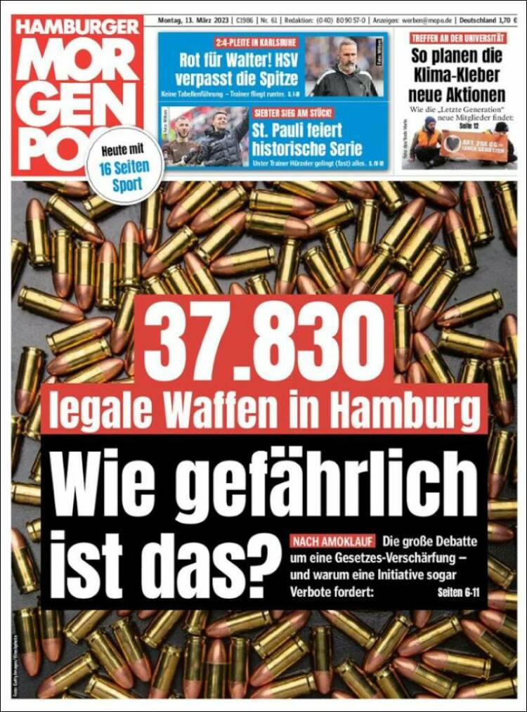 Portada de Hamburger Morgenpost  (Alemania)