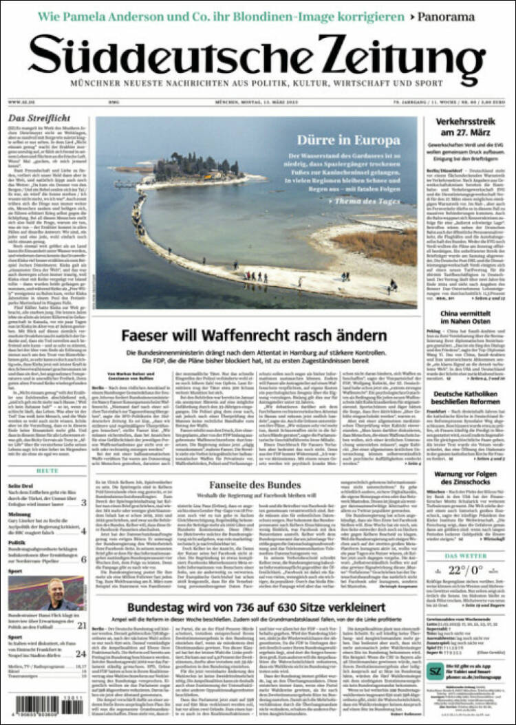 Portada de Sueddeutsche (Alemania)