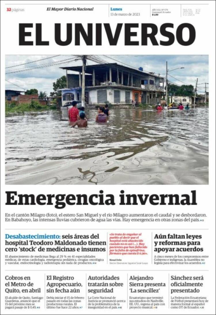 Portada de El Universo - Ecuador (Ecuador)