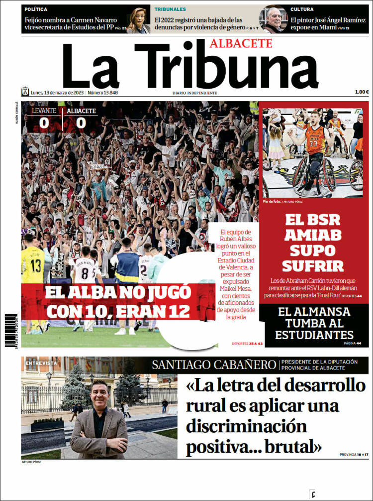 Portada de La Tribuna de Albacete (España)