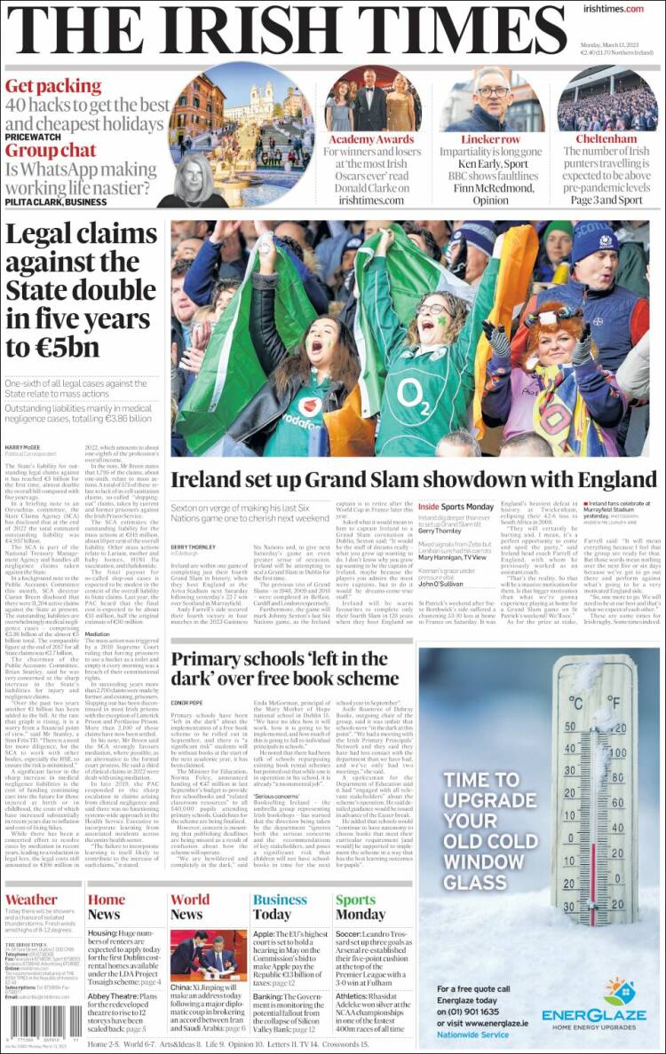 Portada de Irish Times (Irlanda)