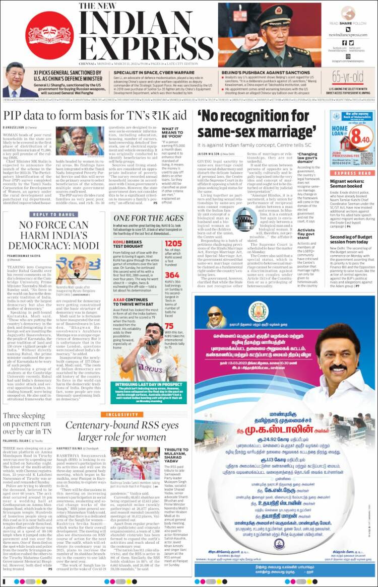 Portada de New Indian Express (India)