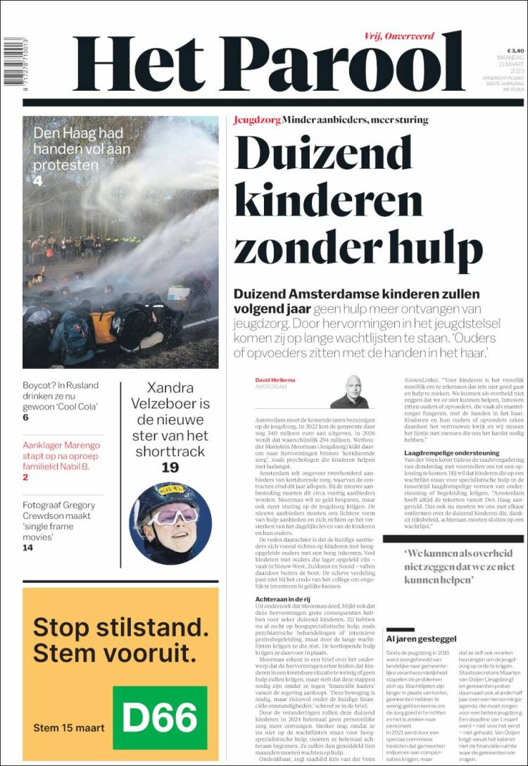 Portada de Het Parool (Pa&iacute;ses Bajos)