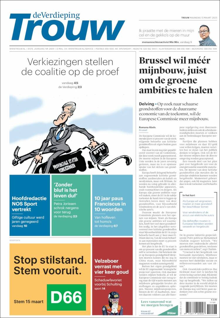 Portada de Trouw (Pa&iacute;ses Bajos)