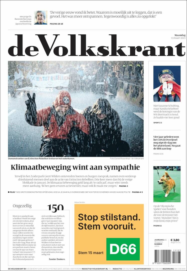 Portada de De Volkskrant (Pa&iacute;ses Bajos)