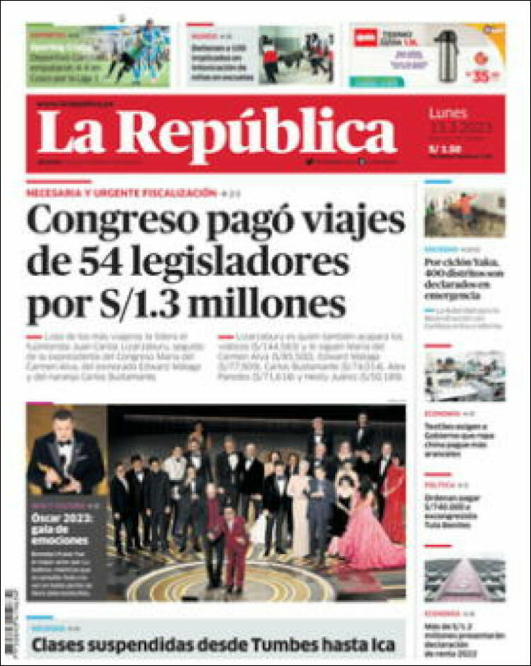 Portada de La Republica (Per&uacute;)