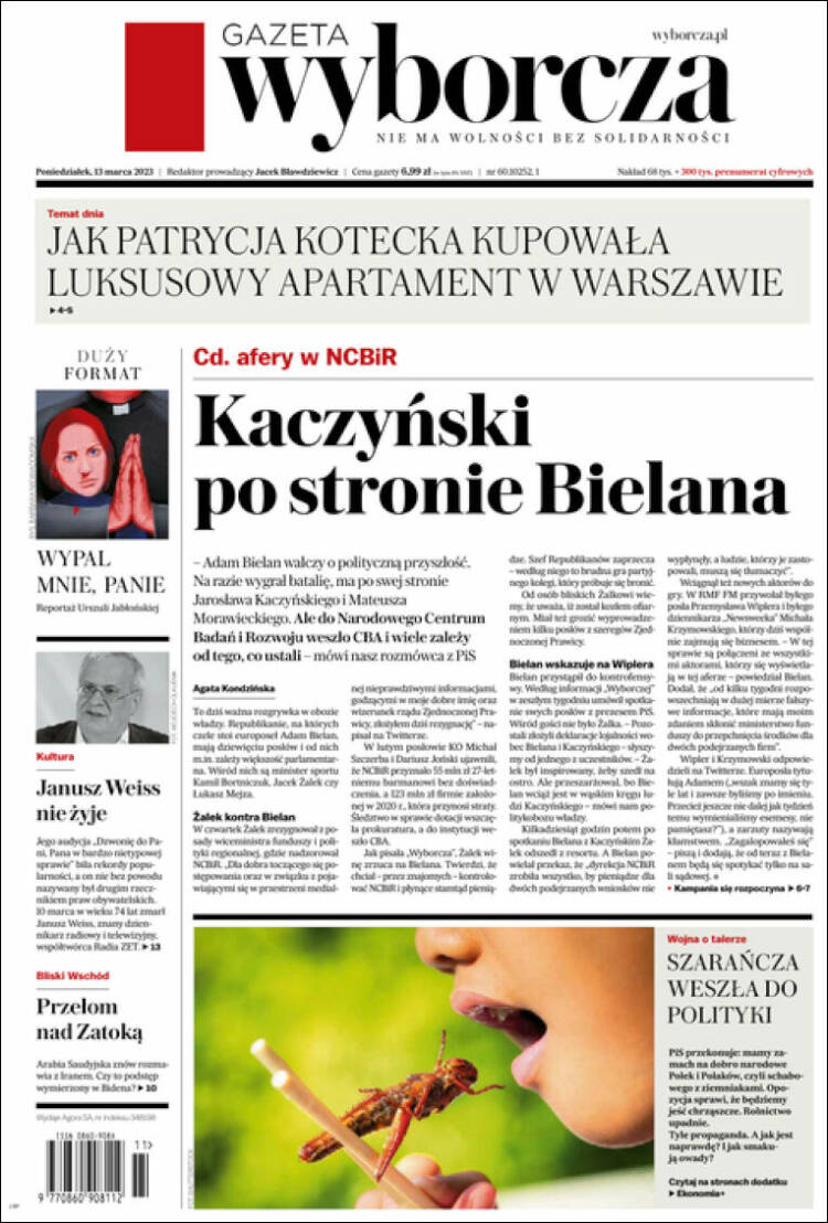Portada de Gazeta Wyborcza (Polonia)
